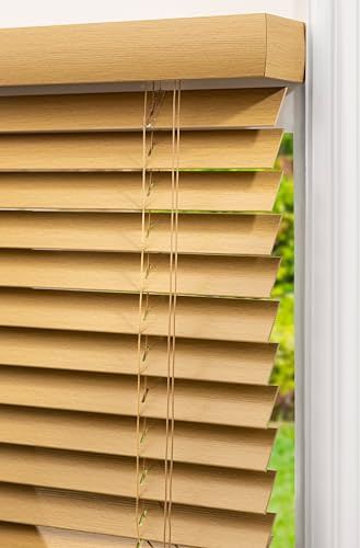 Lister Cartwright Woodgrain Fauxwood Venetian Blinds for Windows 50mm – Trimmable, Easy Fit Curtains, Child Safe – Durable Home & Office Blind(Oak, 90 W x 120 H cm)