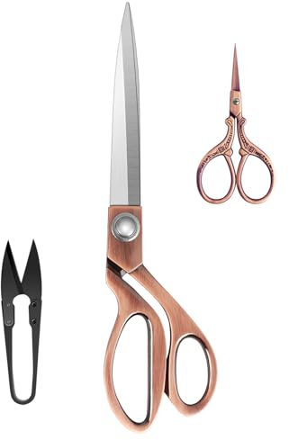 KUONIIY Ensemble de ciseaux de couture professionnels en acier inoxydable et cuivre (25,4 cm) pour la couture de tissu, comprend de petits ciseaux à broder et un coupe-fil