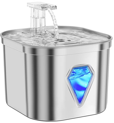 Tyonto Distributeur Eau Chat Acier Inoxydable Antibactérien,Recharge USB,Ultra-Silencieux Fontaine Chat,Double Filtre Charbon Actif 5 Couches,Lumière LED Fontaine Eau Chien