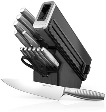 Ninja StaySharp Messerset aus Edelstahl, 14-teilig, Holzblock in Anthrazit & integrierter Messerschärfer, K62014EUUK