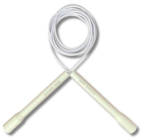 Elevate Rope Langer Griff Springseil - Verstellbares professionelles Springseil für Cardio, Double Unders und Freestyle - 3m Lang, 4mm Dick - Strapazierfähiges PVC mit Nylonkern (Weiß)