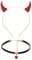 Teufelshörner Teufels Ohren Haarreif Haarschmuck mit Herz Choker Halskette für Damen Herren Halloween Fasching Kostüm Karneval Cosplay Party (Rot)