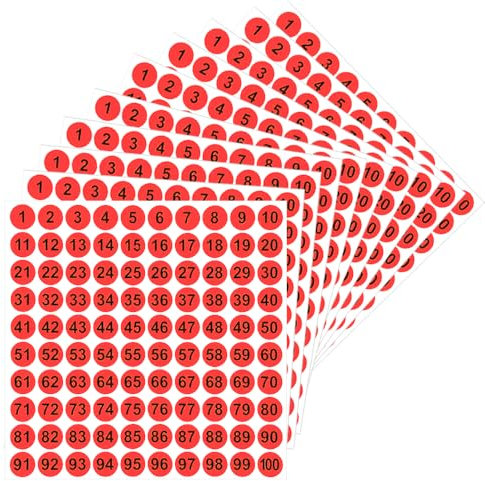 LICQIC 1-100 Zahlen Nummern Aufkleber Sticker Klebezahlen, 10 Blatt 10mm, 1000 Stück