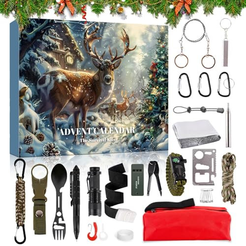 Adventskalender 2024 Männer Teenager Junge, Survival Kit Weihnachtskalender 2024 Adventskalender Weihnachten, Männer Werkzeug Geschenk, Survival Tools Adventskalender 2024 (A)