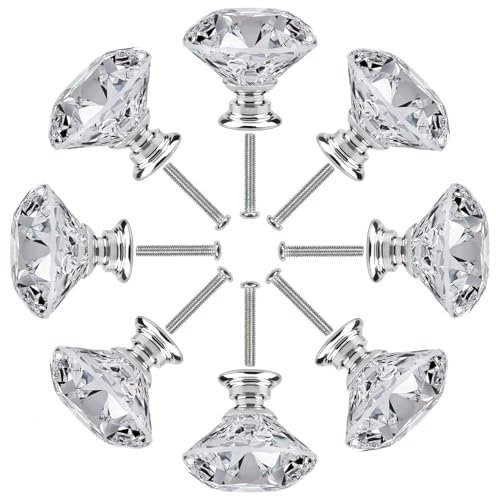 Crystal Drawer Knob,8 PCS Furniture Knobs Crystal 30mm Zinc Alloy Crystal Glass Knob Handle with Screws Glass Drawer Knobs Decorative for Furniture Cabinet Drawer Dressing Table Decoration