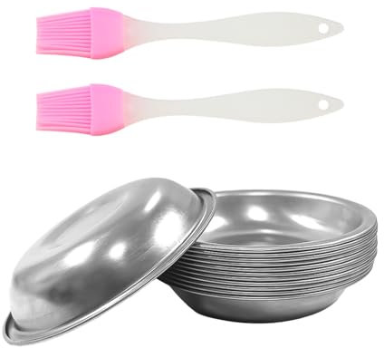 Piatti Rotondi Da 12 Pezzi E 2 Pennelli Per Olio, Piatti In Acciaio Inossidabile, Mini Piattini, Piatti Snack Multifunzione