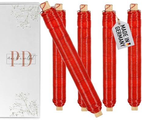 Wickeldraht Rot 0,65 mm Draht Basteldraht Metalldraht Blumendraht Bindedraht Biegedraht Pflanzendraht Dekoband Dekodraht (5, Rot, 13,5)