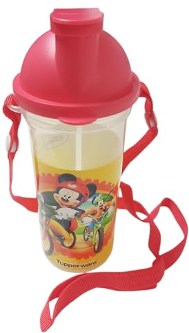 Tupperware to Go Eco 400ml Eco Easy Flip Top Trinkflasche mit Tragegurt und Mickey & Goofy Flasche für Getränke EcoEasy 400 ml rot mit Motiv Flasche