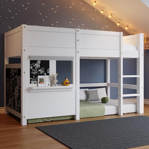 ANIROY Children's Bed 90x190cm, Bunk Bed with Two Boards and Shelf, Youth Bed for Adults and Teenagers, Anti-Graffiti, White
