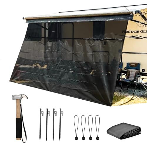 Wohnmobil-Markise, Schattenschutz mit Reißverschluss, 2,9 x 40,6 cm, schwarzes Netzgewebe, für Wohnmobile, Wohnmobile, Markise, Sonnenschutz, mit Erdnagelhammer-Set
