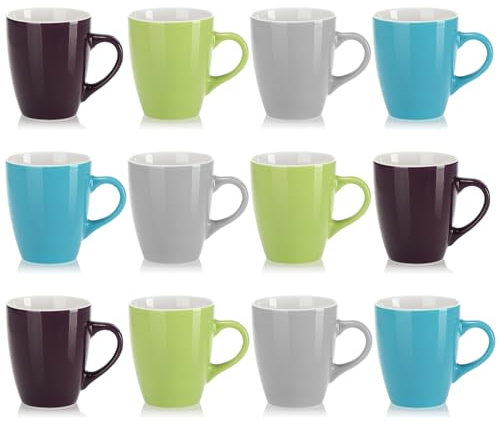 com-four® 12x Kaffeetassen aus Keramik - Kaffee-Becher in modernem Design - Kaffeepott für Kalt- und Heißgetränke - farbige Henkeltasse - Trinkbecher 300 ml (12 Stück - blau/grau/grün/lila)
