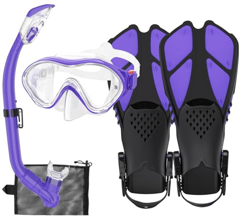 HH HHAO SPORT Tauchermaske und Dry Top Schnorchel für Schwimmen, Tauchen Schnorchelset Kinder mit Flossen