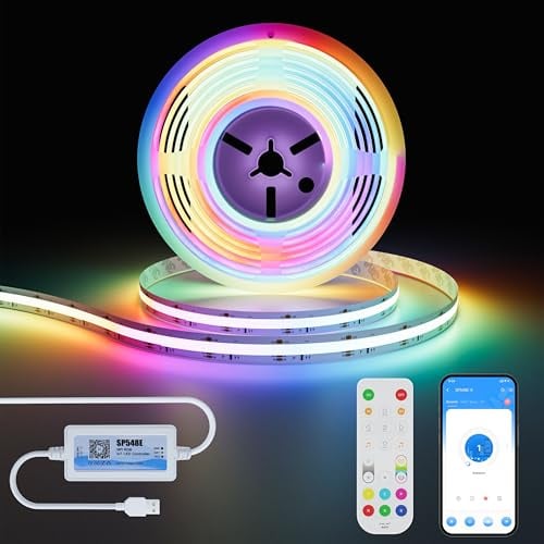 OULARA RGB+IC USB COB LED Streifen Adressierbar 2M,Flexible RGB Smart IC Streifen Farbe Wechselnde LED Strip Light Funktion mit Alexa/Google Assistant Musik Modus für TV,Party DIY Dekoration