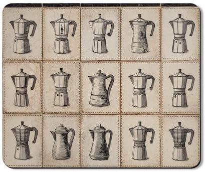 Classic Moka Pot Washer Dryer Top Protector Mat, Vintage Coffee Art Dust Cover, Rustic Rubber Anti-slip Waterproof Washer And Dryer Mats for Laundry Room 20x24 Inch