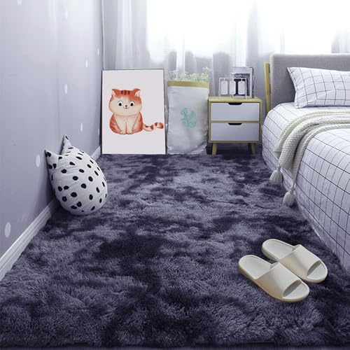 GOUBAN Hochflor Teppich 260 x 330 cm Kuscheliger Wohnzimmerteppich Langflor Plüsch Dekoration für Schlafzimmer, Küche Und Esszimmer, Dunkelgrau
