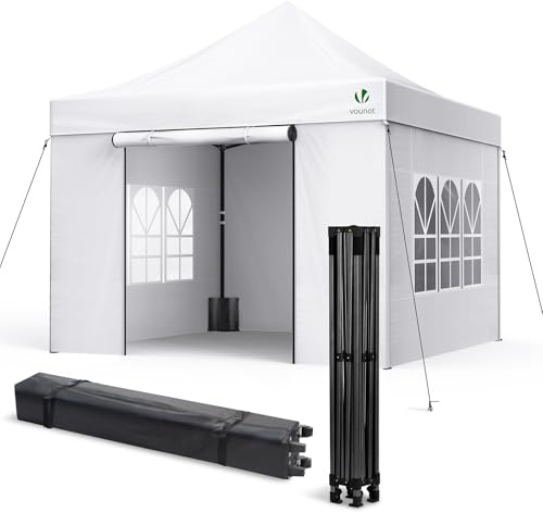 VOUNOT® Pavillon 3x3m Wasserdicht Stabil Winterfest, Pop Up Faltpavillon mit 4 Seitenteilen und 4 Sandsäcke, UV-Schutz 50+ Gartenpavillon Partyzelt Faltbar für Garten, Camping, Party, Weiß
