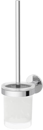 Lenz WC-Bürstengarnitur VIDA in Chrom – Herausnehmbarer Glasbehälter | Toilettenbürste, Platzsparende Wandmontage, Zum Bohren oder Kleben, Einfache Reinigung & Pflegeleichte Oberfläche, 4409602