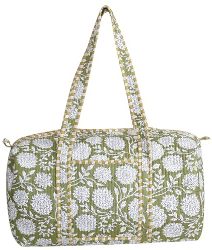 Indische Reisetasche aus Gesteppter Baumwolle, Handbedruckte Wochenendtasche Damen, Große Boho Handgepäck Tasche, Handgefertigte Blumentasche für Reisen & Sport