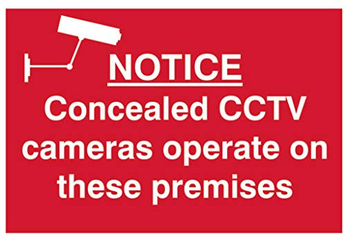 Scan SCA1607 Self adhesive PVC sign - Notice Concealed CCTV cameras operate on these premises - 300 x 200mm