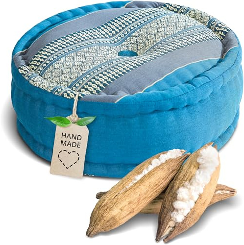 livasia Meditationskissen - Ø 38x15cm - Yogakissen mit Kapokfüllung, Pouf, Bodenkissen rund für Yoga und Zen Meditation, Zafukissen für Garten und Balkon, Sitzkissen handgemacht