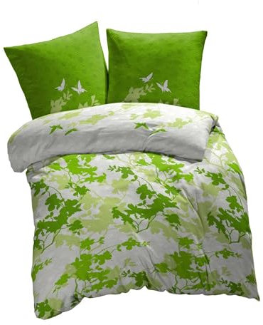 etérea Renforcé Bettwäsche Japan Schmetterlinge Greeny 240x220 cm + 2Stk 80x80 cm
