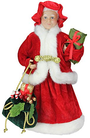12 Mrs. Claus Holding a Gift and Bag Christmas Figure