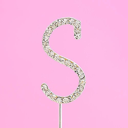 4.5cm Clear Crystal Diamante Rhinestone Cake Topper Alphabet Letters - Silver Letter S