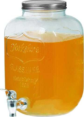 Saftspender 5/8 L aus Glas mit Zapfhahn Wasserspender Getränkespender Landh (8 L)