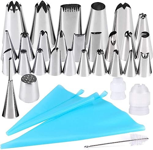 Gyvazla 31 Pcs Spritztüllen-Set, kleine Spitzen, Edelstahl, Silber