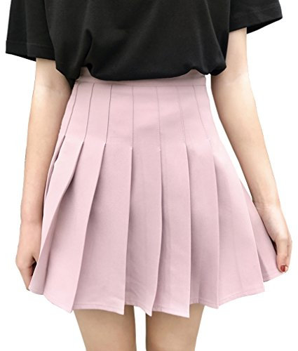 Hoerev Femmes Filles Courte Haute Taille plissé Skieur Jupe école de Tennis, Rose, EU 40,XL