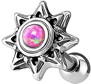 Piercingfaktor Tragus Piercing Helixpiercing Helix Ohr Cartilage Knorpel Stecker Stern mit farbigen Glitzer Opal Stein Silber Pink