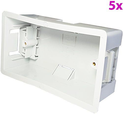 5x 47mm Deep Plasterboard Back Box – Double Dry Lining Flush/Recess Mounted Pattress For Stud/Plaster Board Walls, Face Plates & Twin / 2 Gang Socket Outlets