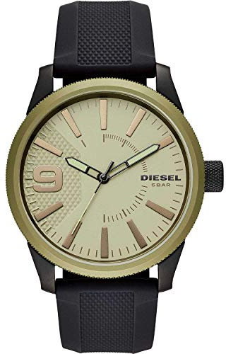 Diesel Orologio Rasp Nsbb da uomo, movimento a tre lancette, cassa in oro misto beige da 46 mm con cinturino in silicone, DZ1875