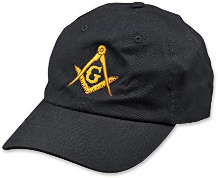 Gestickter Freimaurer-Hut aus gebürstetem Twill, quadratisch und Kompass, goldfarben, schwarz, Einheitsgröße