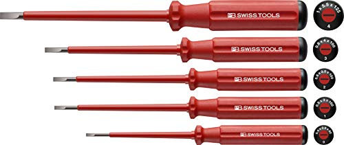 PB Swiss Tools VDE - Set di cacciaviti elettrici PB 5538, 5 pezzi (0/1/2/3/4), isolati fino a 1.000 Volt, 100% Swiss Made, colore: Rosso