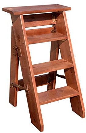 Klappstufen Klapptritt Klappleiter Holz-Trittleiter 4 Stufen leicht Faltbarer Tritthocker Mehrzweck-Trittleiter Trittstufen Treppenstufenstuhl - 300 lb Kapazität (braun)