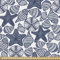 ABAKUHAUS Blau und weiß Gewebe als Meterware, Seestern Muscheln, Dicht Gewebter Stoff zum Nähen Polster Wohnaccessoires, 3M (148x300cm), Dunkelblau und Weiß