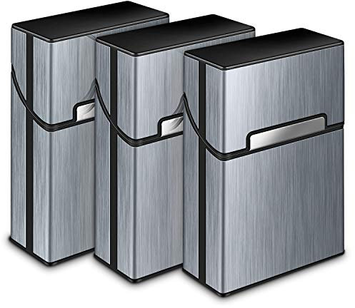 3pcs Étui à Cigarettes Porte Boîte de Cigarette Homme Porte Cigarette Femme en Aluminium Platique Etui Paquet Cigarette Paquet de Cigarettes Fermeture Aimantée (Gris)