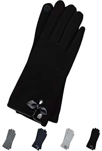 AKAROA ESTD 2019 Damen Handschuhe Liz, Touchscreen Handschuhe, extra weiches Teddyfutter, elastisches Jerseymaterial, 100% vegan, schwarz L-XL