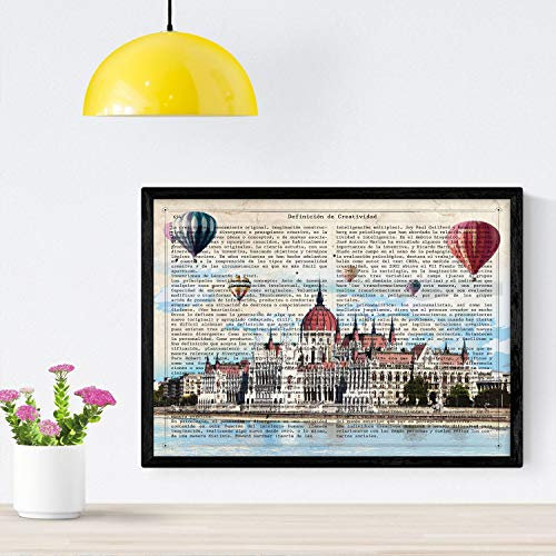 Nacnic Budapest Poster. Drucke und Illustrationen von Weltstädten und berühmten Denkmälern. A4-Größe mit Rahmen