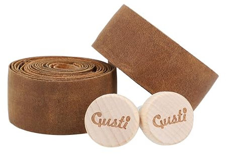 Gusti Leder Lenkerband – 2x Griffband selbstklebend 200 cm – Gravelbike- & Rennrad Lenkerband Leder inkl. Korkstopfen für sicheren Halt