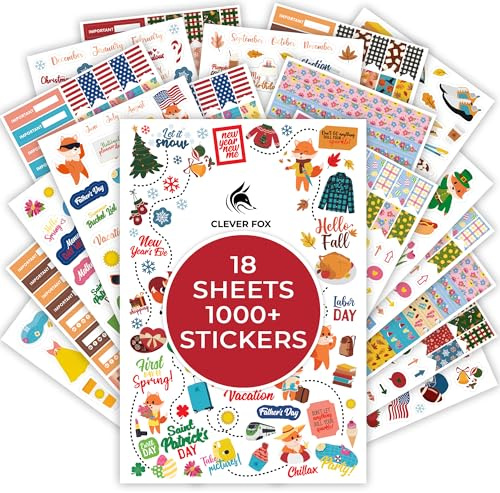 Clever Fox Clever Fox Autocollants pour planificateur saisonnier – Plus de 600 autocollants mois, vacances et saisons pour votre planificateur, journal mensuel et calendrier – 18 feuilles, lot
