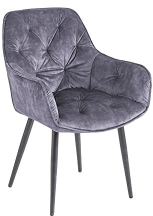 Riess Ambiente Design Stuhl Milano grau Samt mit Chesterfield Steppung Armlehnenstuhl Esszimmerstuhl Polsterstuhl