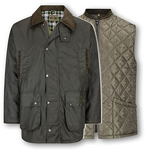 WALKER AND HAWKES Greendale 3-1 - Herren Jacke - 100% gewachste Baumwolle - wattiert - Olivgrün - S