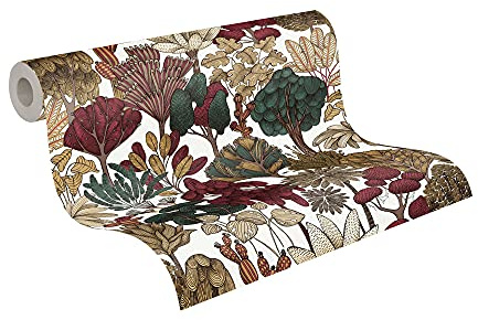A.S. Création Architects Paper Dschungeltapete Floral Impression Tapete natürlich PVC-freie Vliestapete rot beige braun grün gelb matt glatt 377577 37757-7, 10.05 m x 0.53 m