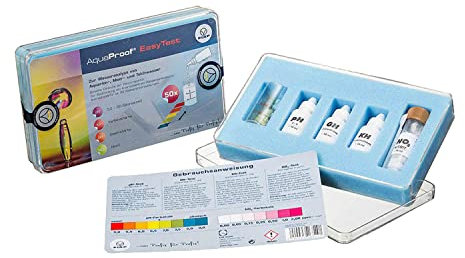 FIAP AquaProof® EasyTest - Wasseranalyse - Wassertest - pH, GH, KH, NO2 - Teichwasser - Fischzucht - Gartenteich - Koiteich - Schwimmteich - Teich - Set mit 50 Tests