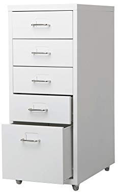Filing Cabinet on Wheels, 5 Drawers Metal Documents Cabinet With 4 casters Office Storage Unit Bedside Table, Flat Pack (White)