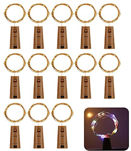 Flaschenlichter mit Kork, Kupferdraht mit 20 LEDs, 2 m LED-Lichterkette, batteriebetriebene Weinglas-Lichterkette für DIY, Schlafzimmer, Weihnachtsdekoration, Party, Hochzeit, Halloween, 13 Stück