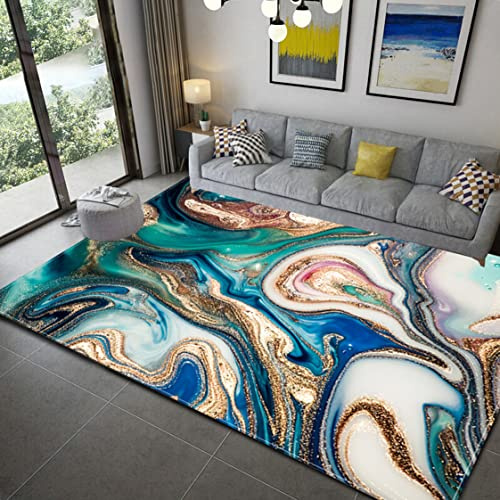 Abstrakter Marmor Wohnzimmer Großer Teppich Kreativ Schwarz Grau Blau Rosa Gold Pailletten Marble Moderner Teppich Schlafzimmer Nachttisch Sofa Couchtisch Rutschfeste Matte (Bunt 3,140x200 cm)