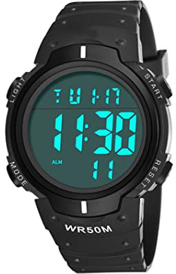 sevennine Orologi sportivi digitali per uomo Wristwatch da polso impermeabile con allarme LED cronometro Great Screen, Green